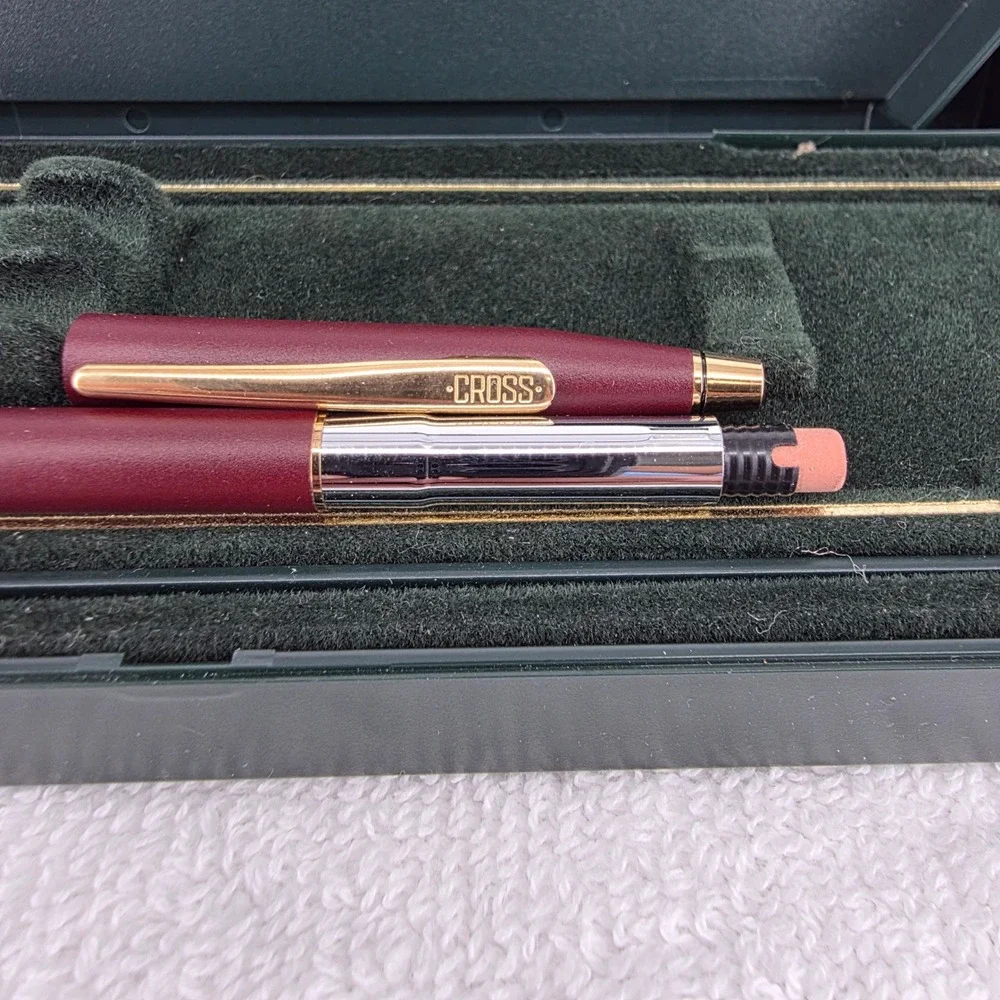 Cross Mechanical Pencil Burgundy Matte Gold Trim USA Made County Bank Case